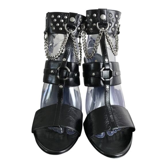 Saint Laurent Stud Strap Fetish Ankle Sandals Womens US10 EU40 Black Calfskin - Picture 1 of 8